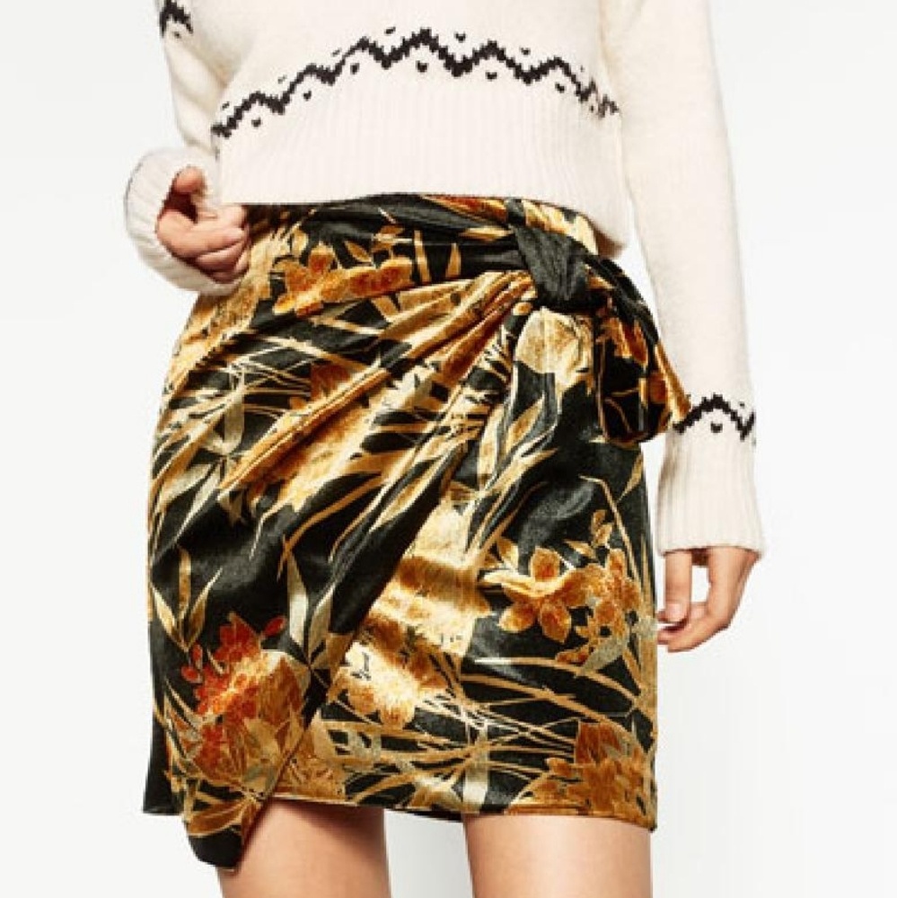 Zara multicolored draped floral print velvet mini